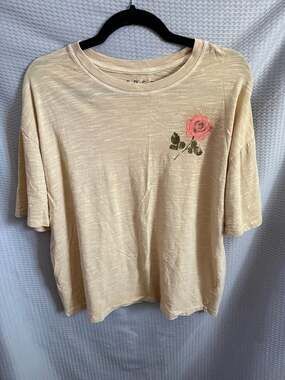 Free State Yellow Slub Knit Rose Graphic Oversized T-Shirt XS